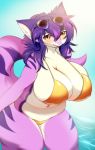  2019 absurd_res anthro big_breasts bikini blush breasts clothing female fur ginko0101 hair hi_res kemono looking_at_viewer mammal open_mouth solo swimwear thick_thighs tsukiyo voluptuous water wide_hips 