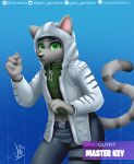  2019 absurd_res anthro clothed clothing digital_media_(artwork) epic_games felid feline fortnite fur gatogenerico hi_res hoodie looking_at_viewer male mammal master_key pantherine simple_background solo tan_fur tiger topwear video_games 