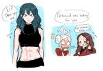  abs blonde_hair blue_eyes blue_hair blush breasts brown_hair byleth_(fire_emblem) byleth_(fire_emblem)_(female) choker cleavage dashingicecream dorothea_arnault earrings edelgard_von_hresvelg fire_emblem fire_emblem:_three_houses gloves green_eyes jewelry long_hair looking_at_viewer medium_hair multiple_girls older open_mouth simple_background smile yuri 