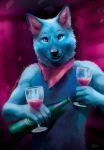  2019 5_fingers alcohol anthro beverage blue_eyes blue_fur canid canine canis digital_media_(artwork) fingers fur goldendruid hi_res holding_object male mammal smile solo whiskers wine wolf 
