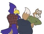  anthro avian big_butt butt canid canine canis clothed clothing colelucario digital_media_(artwork) duo erection falco_lombardi fox fox_mccloud fur huge_butt looking_back male male/male mammal nintendo smile standing star_fox thick_thighs video_games wide_hips 