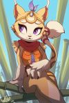  2019 anthro bamboo claws clothed clothing domestic_cat felid feline felis female mammal purple_eyes solo the_great_warrior_wall wildblur xi_yue 