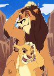  age_difference cub disney duo felid feral fur green_eyes hand_on_head lion looking_at_viewer male mammal open_mouth pantherine red_eyes sasamaru scar scar_(the_lion_king) simba simple_background size_difference smile the_lion_king tongue young 