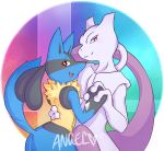  2019 ambiguous/ambiguous ambiguous_gender anthro canid canine creambake duo felid feline legendary_pok&eacute;mon looking_at_viewer lucario mammal mewtwo nintendo pok&eacute;mon pok&eacute;mon_(species) smile video_games 