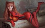  1girl adora_zhang blue_eyes bodysuit breasts highres lips long_hair neon_genesis_evangelion nerv number orange_hair pilot_suit plugsuit red_bodysuit souryuu_asuka_langley tsundere 