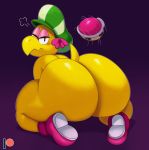  2019 anthro big_butt butt clothing female frown hat headgear headwear huge_butt koopa kylie_koopa looking_at_viewer looking_back mario_and_luigi_(series) mario_bros nintendo nude rear_view reptile scalie simple_background solo sssonic2 video_games 