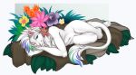  2019 4_toes accelo anthro blue_eyes digital_media_(artwork) felid fur girly lion lying male mammal nude on_side pantherine pink_nose solo toes white_fur 