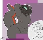 2019 anthro big_butt blush breasts butt female freckles green_eyes hair hi_res human liz_(eye_moisturizer) lizard looking_at_viewer lowkeytoast luke_(eye_moisturizer) mammal navel nintendo nipples non-mammal_breasts nude pok&eacute;mon pok&eacute;mon_(species) pussy reptile salandit scalie simple_background slightly_chubby small_breasts smile solo surprise thick_tail thick_thighs video_games voluptuous wide_hips 