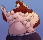  a0nmaster a0nsecretroom anthro balls barazoku big_butt butt clothing fluffy fur grin invalid_tag male mammal musclegut muscular muscular_male overweight overweight_male red_fur smile solo teasing theo theodore_wilder undressing ursid white_fur 