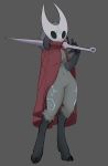  5_fingers absurd_res anthro biped black_ears black_fur bovid cape caprine chest_tuft clothing collaboration cosplay digital_media_(artwork) featureless_crotch fingers floppy_ears fluffy full-length_portrait fur gloves_(marking) grey_fur hi_res hollow_knight hornet_(hollow_knight) lamb_(lol) league_of_legends leg_markings long_ears mammal markings mask napalm_express portrait riot_games rubrad socks_(marking) solo tuft video_games 