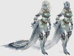  2019 4_fingers anthro breasts capcom claws clothed clothing digital_media_(artwork) fanged_wyvern female fingers hair kiguri looking_at_viewer monster_hunter red_eyes scales simple_background tobi-kadachi video_games white_background 
