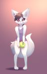  2019 absurd_res adra anthro apple b-epon barefoot biped black_sclera bottomwear camisole canid canine clothed clothing digital_media_(artwork) eating female fennec food fox front_view fruit fully_clothed fur hair hi_res holding_food holding_object inner_ear_fluff mammal multicolored_eyes panties paws pink_bottomwear pink_clothing pink_nose pink_underwear plant purple_clothing purple_topwear shirt simple_background small_waist solo standing tank_top topwear underwear white_body white_fur 