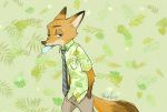  2019 anthro canid canine clothed clothing disney food fox fur hi_res male mammal monmokamoko necktie nick_wilde popsicle signature simple_background solo zootopia 
