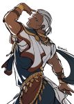  1boy alternate_costume back bracelet dancer dark_skin dedue_molinaro fire_emblem fire_emblem:_three_houses green_eyes highres jewelry male_focus meganemido necklace ponytail scar solo upper_body white_background white_hair 