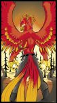  angry anthro avian beak bird clothed clothing digital_media_(artwork) european_mythology eviljrgr feathers fire forest greek_mythology magic male marcus_red muscular muscular_male mythological_bird mythological_firebird mythology phoenix red_feather solo tree wings 