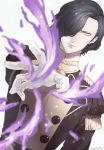  1boy absurdres artist_name black_hair epaulettes fire_emblem fire_emblem:_three_houses gloves hair_over_one_eye highres hubert_von_vestra male_focus nerinriume solo sparkle uniform upper_body white_background yellow_eyes 