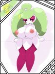  2019 areola artesjsc big_breasts blush breasts digital_media_(artwork) female flora_fauna green_hair hair humanoid mammal nintendo nipples not_furry pink_areola pink_ayes plant pok&eacute;mon pok&eacute;mon_(species) simple_background solo steenee thick_thighs video_games wide_hips 