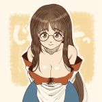  1girl arc_the_lad arc_the_lad_ii bare_shoulders breasts brown_hair cleavage closed_mouth commentary_request dress lieza long_hair looking_at_viewer marusa_(marugorikun) solo very_long_hair 