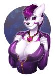  2019 5_fingers anthro big_breasts black_nose black_sclera breasts canid canine digital_media_(artwork) eyebrows eyelashes female fingers fur hair huge_breasts knight_dd looking_at_viewer mammal purple_hair smile solo white_fur 