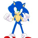  1:1 blue_fur clothing eulipotyphlan footwear fur gesture gloves green_eyes grin handwear hedgehog male mammal pointing pointing_at_self shoes simple_background smile solo sonic_(series) sonic_the_hedgehog standing thumbs_up white_background なし 