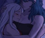  2girls bed blue_hair blush breasts byleth_(fire_emblem) closed_eyes couple dashingicecream edelgard_von_hresvelg fire_emblem fire_emblem:_three_houses long_hair multiple_girls short_hair sleeping smile yuri 