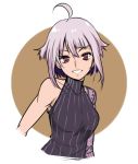  1girl ahoge artist_request dana_zane eyebrows_visible_through_hair looking_at_viewer prosthesis prosthetic_arm red_eyes shirt sleeveless sleeveless_shirt smile solo va-11_hall-a white_hair 
