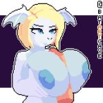  2d_animation alpha_channel animated anthro batartcave big_breasts blonde_hair blue_eyes blue_nipples bodily_fluids breasts cum cum_on_face cumshot digital_media_(artwork) disembodied_penis dragon ejaculation female genital_fluids hair huge_breasts male male/female nipples one_eye_closed orgasm penis pixel_(artwork) scalie sex simple_background titfuck 