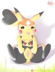 anthro anus black_fur breasts brown_eyes butt cleft_tail clothing cosplay cosplay_pikachu_(costume) costume dark_fur detailed_background female fur leokato mammal mask nintendo patreon pikachu pikachu_libre pok&eacute;mon pok&eacute;mon_(species) pussy red_fur simple_background solo spread_butt spread_pussy spreading standing tongue video_games white_background yellow_fur 
