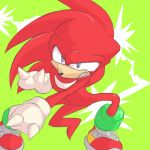  anthro clenched_teeth clothing echidna footwear fur gloves green_background handwear knuckles_the_echidna male mammal monotreme purple_eyes red_fur shoes simple_background solo sonic_(series) teeth なし 