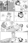  2019 abs anthro belly belly_rub breasts canid canine canis clothed clothing comic deadanthro domestic_dog english_text female humor male mammal muscular muscular_male smile tailwag text 