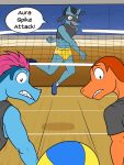 anthro anthrofied ball briefs bulge charmander clothed clothing comic fuze male navel nintendo pok&eacute;mon pok&eacute;mon_(species) riolu shirt sport t-shirt tank_top topless topwear totodile underwear video_games volleyball volleyball_(ball) 