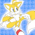  1:1 2_tails anthro blue_background blue_eyes canid canine clothing dipstick_tail footwear fox fur gloves handwear male mammal miles_prower multi_tail multicolored_tail pattern_background shoes simple_background solo sonic_(series) white_fur yellow_fur なし 