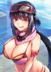  1girl arm_garter bangs bare_shoulders bikini black_hair blush breasts cleavage fate/grand_order fate_(series) goggles goggles_on_head large_breasts long_hair looking_at_viewer open_mouth osakabe-hime_(fate/grand_order) osakabe-hime_(swimsuit_archer)_(fate) pink_bikini pink_scarf red_eyes scarf ski_goggles smile solo swimsuit tsuki_tokage twintails very_long_hair 