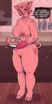  2019 absurd_res anthro areola big_breasts big_butt big_nipples blush breasts butt cleavage clothed clothing curvaceous detailed_background dialogue digital_media_(artwork) domestic_pig ear_piercing ear_ring english_text female food fruit fur hair hi_res huge_breasts huge_butt inside kitchen looking_at_viewer mammal mostly_nude nipple_outline nipples nude open_mouth oven_mitts overweight pie piercing pink_eyes pink_fur pink_hair pink_skin plant pussy sin_bruh smile solo spots spotted_fur standing steam strawberry suid suina sus_(pig) text thick_thighs whipped_cream wide_hips 