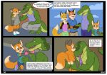  age_difference alligator alligatorid anthro butt canid canine child clothed clothing comic compfive crocodile crocodilian crocodylid cub dialogue fox fully_clothed kyle_the_fox_(compfive) male mammal nude reptile scalie size_difference text underwear undressing young 