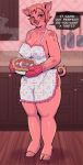  2019 absurd_res anthro apron apron_only big_breasts big_butt biped blush breasts butt cleavage clothed clothing curvaceous detailed_background dialogue digital_media_(artwork) domestic_pig ear_piercing ear_ring english_text female food fruit fur hair hi_res huge_breasts huge_butt inside kitchen looking_at_viewer mammal mostly_nude nipple_outline open_mouth oven_mitts overweight pie piercing pink_eyes pink_fur pink_hair pink_skin plant sin_bruh skimpy smile solo spots spotted_fur standing steam strawberry suid suina sus_(pig) text thick_thighs whipped_cream wide_hips 