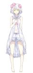  1girl bare_shoulders barefoot bloomers blush collar eyebrows_visible_through_hair flower full_body hair_flower hair_ornament hand_on_own_chest kudou_chitose midriff navel nijisanji official_art open_clothes open_mouth ribbon shibano_kaito smile solo standing tachi-e transparent_background underwear virtual_youtuber white_hair yellow_eyes 