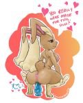  &lt;3 2019 3_toes anthro anus areola big_ears black_sclera bodily_fluids breasts brown_fur butt crouching dildo english_text eyebrows eyelashes female fur genital_fluids half-closed_eyes lagomorph looking_back looking_down lopunny mammal masturbation nintendo nipples penetration pink_eyes pink_nose pok&eacute;mon pok&eacute;mon_(species) pussy pussy_juice sex_toy silvertongue_(artist) smile solo speech_bubble text toes vaginal vaginal_masturbation vaginal_penetration video_games yellow_fur 