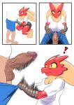  2019 absurd_res anthro blaziken comic female hi_res human human_on_anthro interspecies male mammal nintendo pok&eacute;mon pok&eacute;mon_(species) pok&eacute;philia simple_background thugji3 video_games 