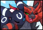  anthro blitzdrachin blush bodily_fluids canid cropped eeveelution fan_character felid feline feral incineroar mammal nintendo one_eye_closed pok&eacute;mon pok&eacute;mon_(species) suggestive sweat umbreon video_games wink 