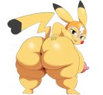  anthro bent_over big_breasts big_butt breasts brown_eyes butt cleft_tail clothing convenient_censorship cosplay_pikachu_(character) cosplay_pikachu_(costume) costume female hand_on_butt looking_at_viewer looking_back mammal mask nintendo nude pikachu pikachu_libre pok&eacute;mon pok&eacute;mon_(species) presenting presenting_hindquarters short_stack simple_background solo sssonic2 thick_thighs tongue tongue_out video_games white_background wide_hips 