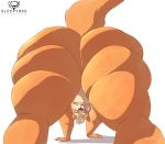  anthro belly bent_over big_belly big_butt blonde_hair butt digital_media_(artwork) fur hair looking_at_viewer looking_back low-angle_view male mammal moobs nude obese open_mouth overweight overweight_male simple_background sleepyras solo thick_thighs 