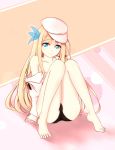  bare_legs barefoot black_panties blonde_hair blue_eyes dd_(897671246) hat highres lexington_(warship_girls_r) long_hair long_toenails panties spread_toes toenails underwear uss_lexington_(cv-2) warship_girls_r 