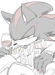  alcohol anthro beverage black_fur claws clothing costume eulipotyphlan fur half-closed_eyes hedgehog holding_object male mammal red_eyes red_fur ring shadow_the_hedgehog sikai simple_background sitting solo sonic_(series) white_background wine wine_glass 