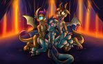  2019 3_toes absurd_res anthro bassybird breasts claws convenient_censorship dragon female friendship_is_magic glowing glowing_eyes group hair hi_res horn looking_at_viewer membrane_(anatomy) membranous_wings my_little_pony nipples non-mammal_breasts nude princess_ember_(mlp) smolder_(mlp) spread_legs spreading tail_censorship toe_claws toes wings 