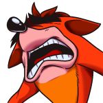  activision alpha_channel anthro bandicoot brown_hair crash_bandicoot crash_bandicoot_(series) eyebrows fur hair male mammal marsupial noveltyman open_mouth orange_fur sad short_hair simple_background solo teeth thick_eyebrows tongue transparent_background video_games 