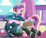  2019 arthropod bdsm bodily_fluids bondage bound changeling diaper duo equid female feral friendship_is_magic gag genital_fluids hair horn insect_wings magic mammal membrane_(anatomy) membranous_wings multicolored_hair my_little_pony paddle princess_cadance_(mlp) queen_chrysalis_(mlp) rope skitterpone smile spanking unicorn urine wings 