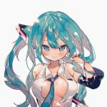  ana_(rznuscrf) hatsune_miku no_bra open_shirt vocaloid 