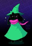  anthro barefoot black_fur bovid caprine catbeecache clothing deltarune eyewear floppy_ears fur glasses hat headgear headwear hi_res male mammal ralsei scarf signature smile solo video_games 