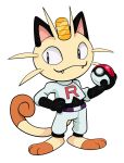  alpha_channel barefoot belt blue_eyes catbeecache clothing dipstick_tail fangs gloves hand_on_hip handwear holding_object holding_pok&eacute;ball male meowth meowth_(team_rocket) multicolored_tail nintendo outline pok&eacute;ball pok&eacute;mon pok&eacute;mon_(species) signature simple_background solo standard_pok&eacute;ball standing team_rocket teeth transparent_background video_games whiskers 